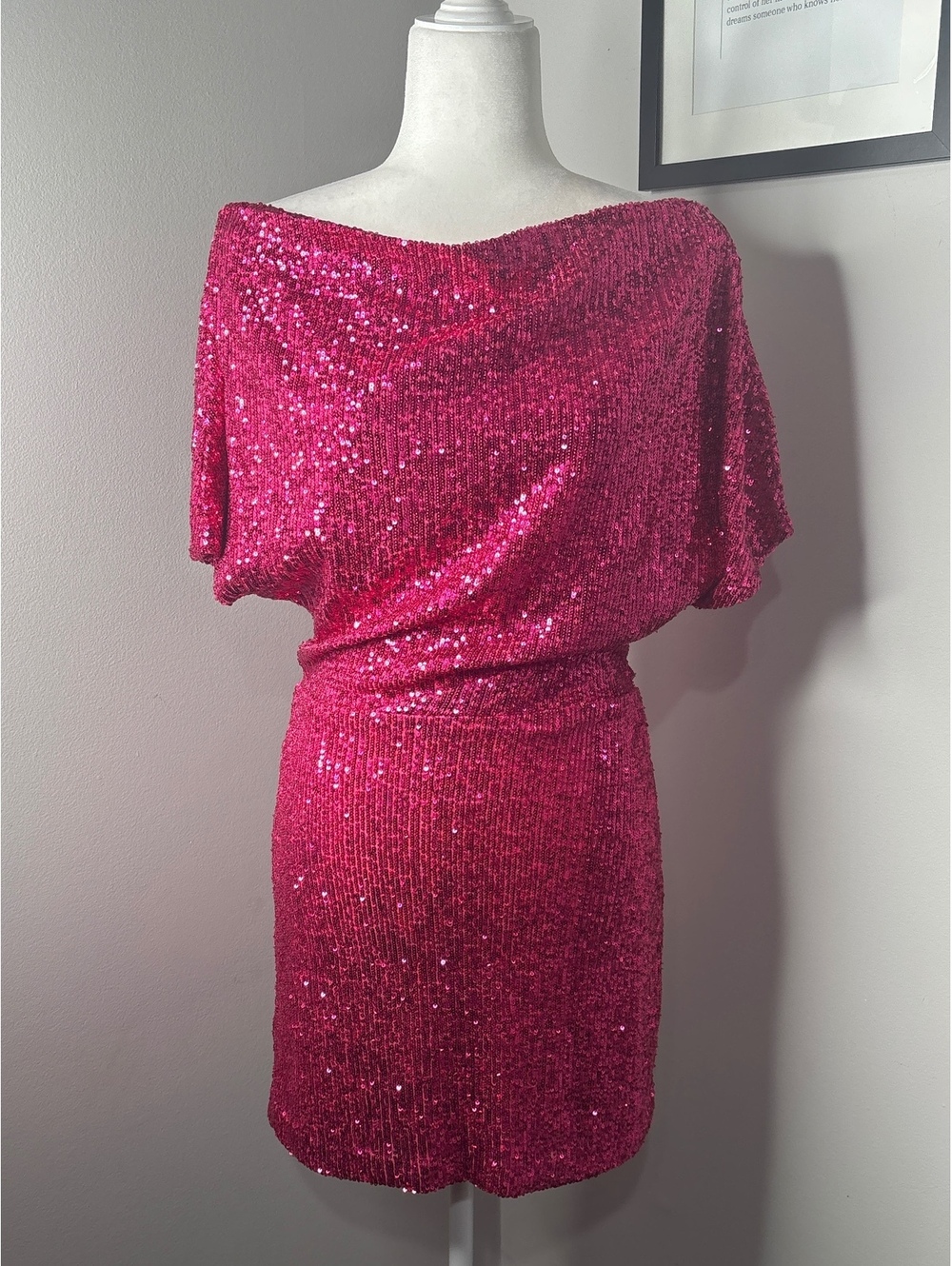 Alexia Admor Pink Sequin Off-Shoulder Mini Dress XS